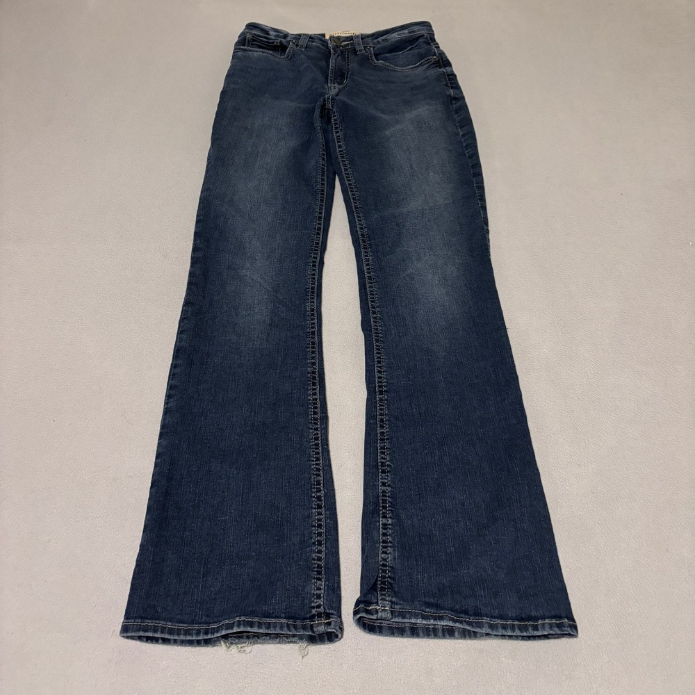 Silver Jeans Co Womens The Curvy High Bootcut 4x31 Dark Wash Distressed Denim